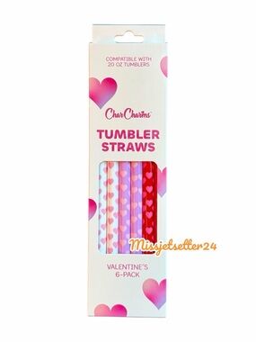 CharCharms NWT 6pk 20oz Valentines Water Bottle Straws